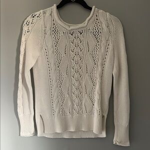 GAP White Long Sleeve Tee with Cable Knit Design